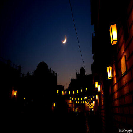 Night view of lanterns in front of the mosque.の写真素材