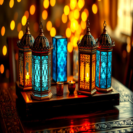 Beautiful Arabic lanterns on the table.の写真素材