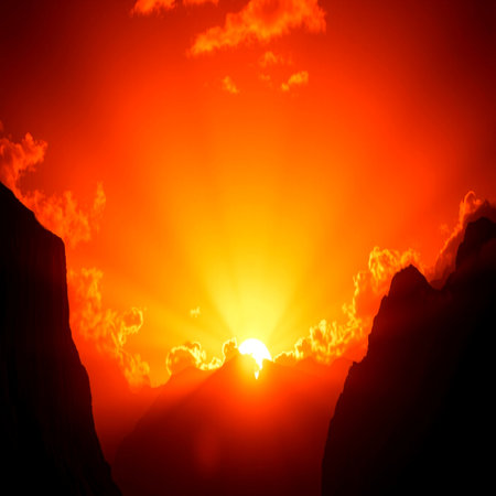 Sunset over the mountains in the national park of the American Southwestの写真素材