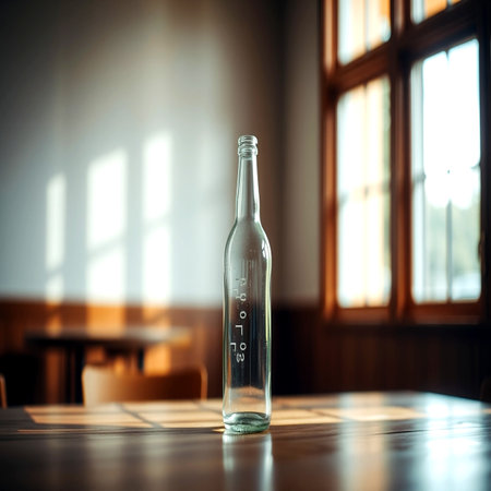 Glass bottle on the table in a restaurant. 3d renderingの写真素材