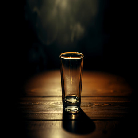 Empty glass on a wooden table. Selective focus.の写真素材