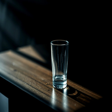 Empty glass on a wooden table. Selective focus.の写真素材
