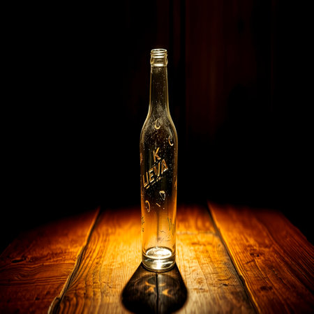 Bottle on a wooden table.の写真素材