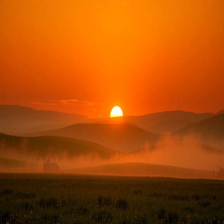 Beautiful sunrise in Tuscany, Italy. Rural landscape.の写真素材