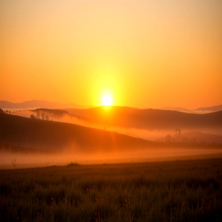 Foggy sunrise in the mountains. Ukraine, Europe. Beauty world.の写真素材
