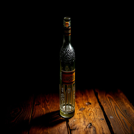 Bottle on wooden table.の写真素材
