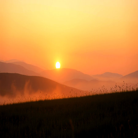 Beautiful sunset in the mountains. Carpathians, Ukraine.の写真素材