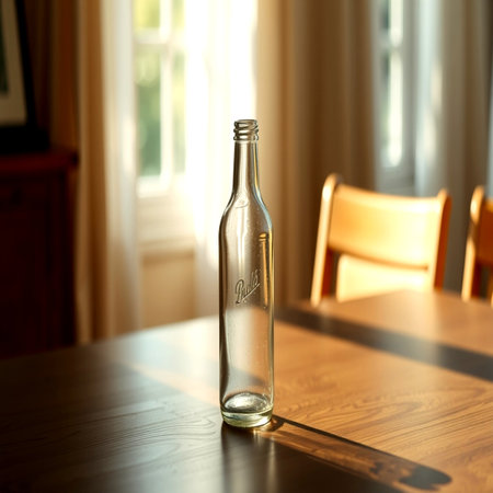Bottle on a table in a restaurant. Selective focus.の写真素材