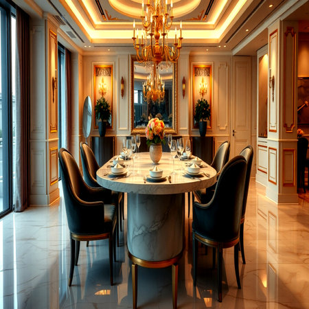 Luxury dining room in a classic style. 3d renderの写真素材