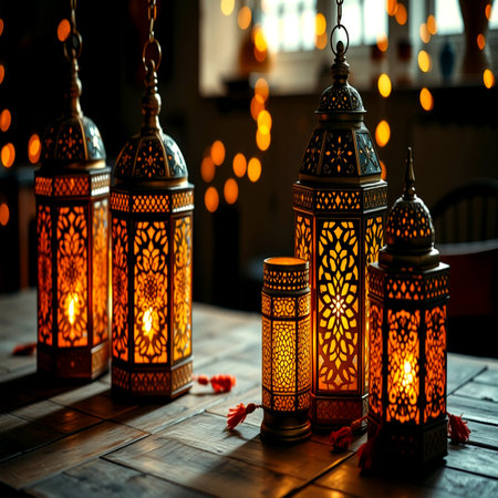 Beautiful Arabic lanterns in Ramadan Kareem. Ramadan Kareem background.