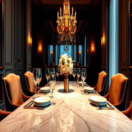 Luxury restaurant interior with a marble floor, 3d renderの写真素材