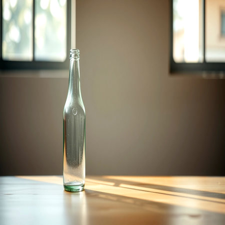 Glass bottle on the table in the roomの写真素材