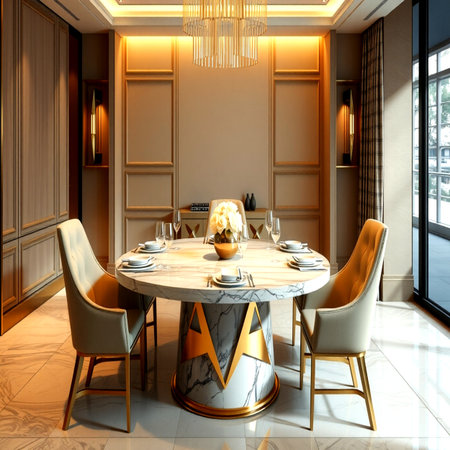 3d rendering luxury dining room and dining room in hotel or apartmentの写真素材