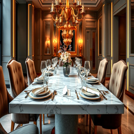 Luxury interior of a restaurant. Table setting. Glasses and cutlery.の写真素材
