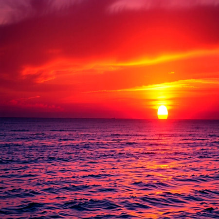 Beautiful sunset on the sea. Colorful sunset over the sea.の写真素材
