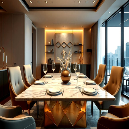 3d rendering luxury dining room and dining room in hotel or apartmentの写真素材
