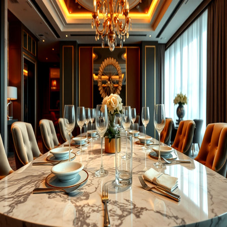 luxury and elegant dining room in european style. 3d renderの写真素材