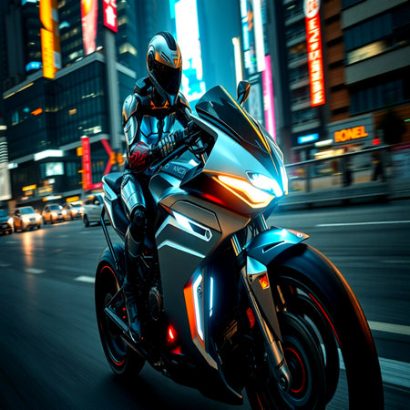 motorcycle on the road in the city.3d renderingの写真素材