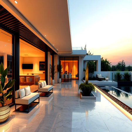 Luxury Interior of a modern villa. 3D renderingの写真素材