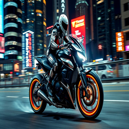 3D rendering of a black motorbike in the city at night