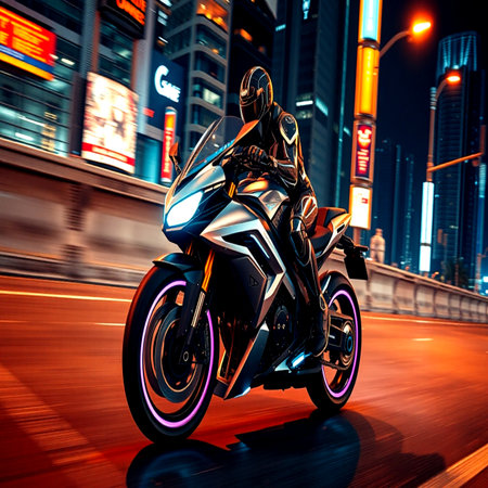 motorcycle in the city at night with motion blur effect.の写真素材