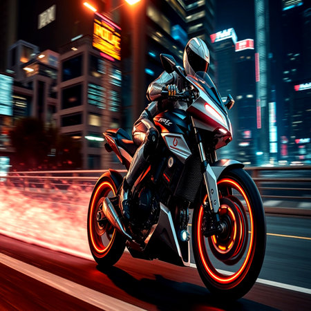 motorbike on the road with motion blur background.3d rendering