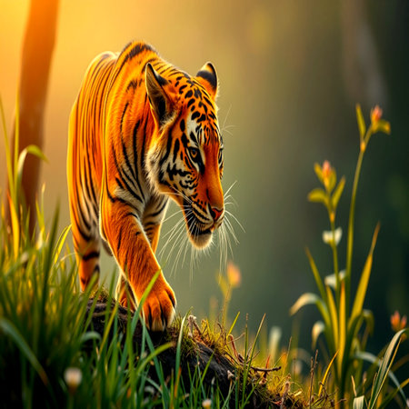 Portrait of Amur Tiger in the morning light. (Panthera tigris altaica)