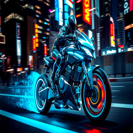 Motorcycle rider on the road in the city. 3d rendering