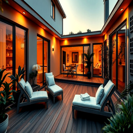 Luxury house with terrace and swimming pool. Nobody insideの写真素材