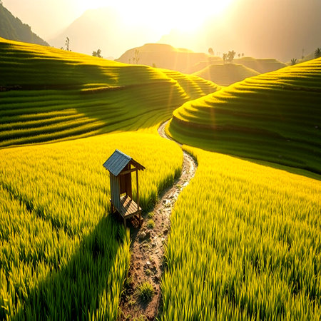 Green Terraced Rice Fieldの写真素材
