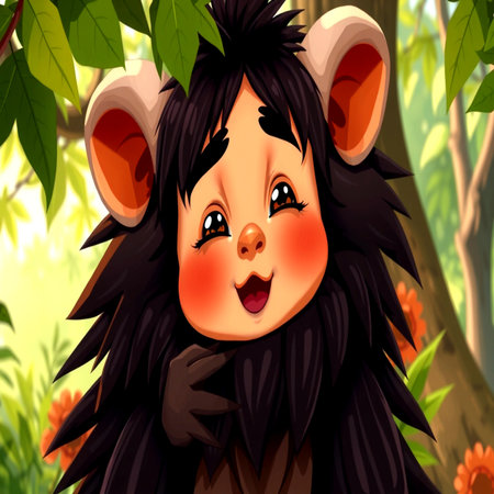 Cartoon little hedgehog in the jungle. Vector illustration for kids.の写真素材