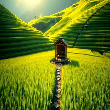 Green Terraced Rice Fieldの写真素材