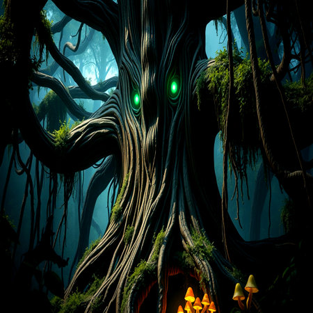 Halloween tree in the dark forest. 3d render illustration.の写真素材
