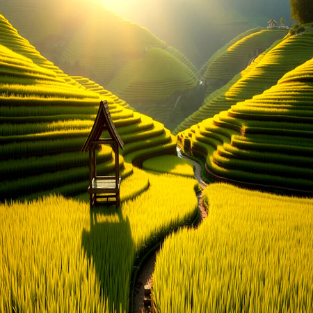 Rice fields on terraced of Mu Cang Chai, YenBai, Vietnamの写真素材