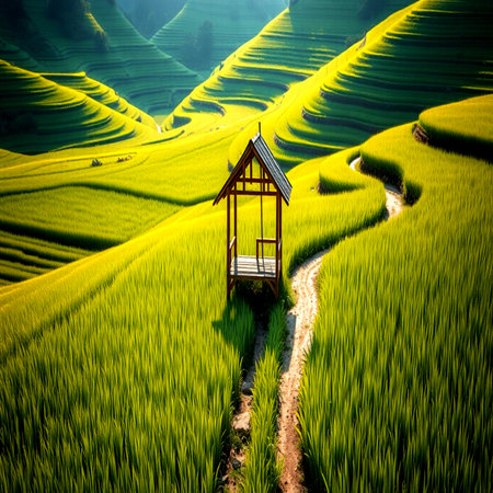 Rice terraces at Mu Cang Chai, YenBai, Vietnamの写真素材