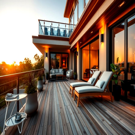 Beautiful terrace of a modern villa, 3d renderingの写真素材