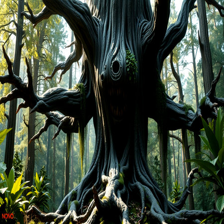 Huge old tree in the forest. Concept of environmental conservation.の写真素材