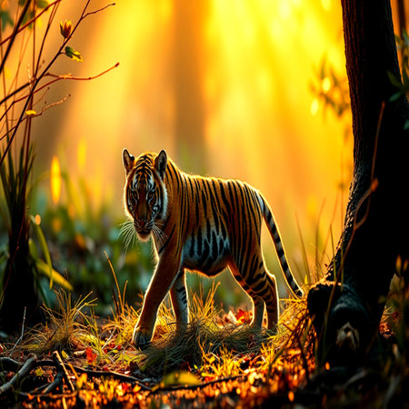 Tiger in the forest at sunrise.の写真素材