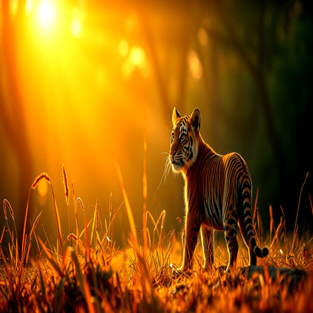 Tiger in the forest at sunset.の写真素材