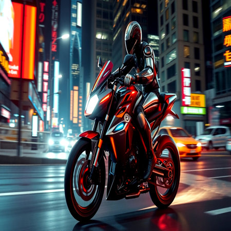 Motorcycle in the city at night. 3d rendering, 3d illustration.の写真素材