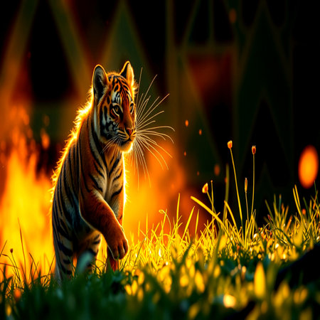 Siberian Tiger in the wild at night. (Panthera tigris altaica)の写真素材