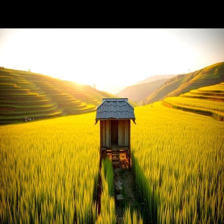 Rice field on terraced of Mu Cang Chai, YenBai, Vietnamの写真素材