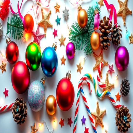 Christmas or New Year composition. Christmas decorations on white background. Flat lay, top viewの写真素材