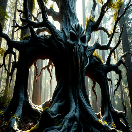 Huge old tree in the forest. Nature background. Vintage style.の写真素材