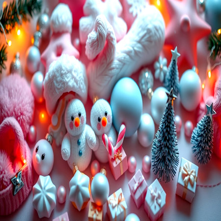 Christmas and New Year background with snowman, gifts, Christmas tree.の写真素材