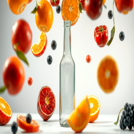 Falling oranges and grapefruits on white backgroundの写真素材