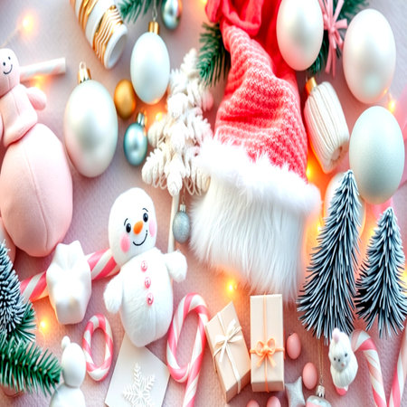 Christmas and New Year background. Decorations on a pink background.の写真素材