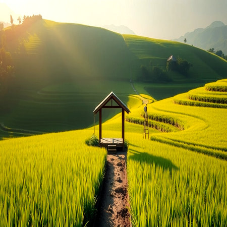 Green Terraced Rice Fieldの写真素材