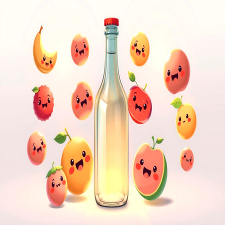 Funny cartoon fruits on a white backgroundの写真素材