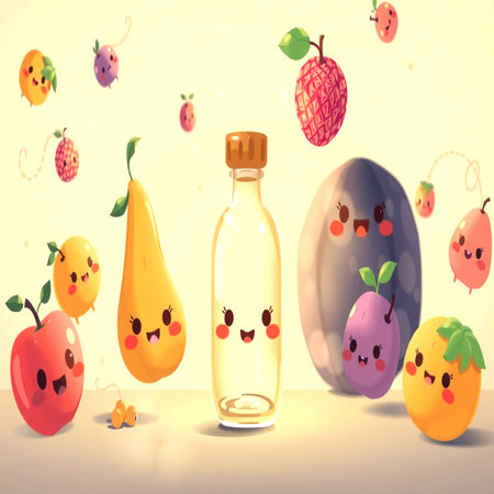 Funny kawaii fruit charactersの写真素材
